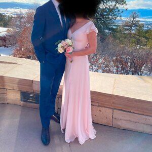 Azazie Bondi Blushing Pink A-Line Ruffled Chiffon Dress Size 6